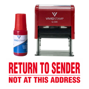 Return To Sender Not At This Address Self Inking Rubber Stamp Combo With Refill (Red Ink) - Large