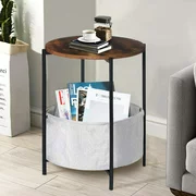 Round Side End Tables for Living Room Couch, Industial Accent Bedside Desk with Storage Wood