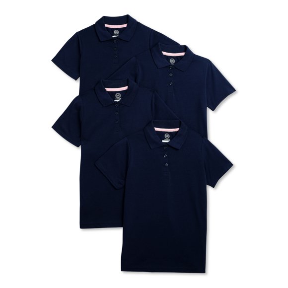 Wonder Nation Girls School Uniform Jersey Short Sleeve Polo Shirt, 4-Pack, Sizes 4-18