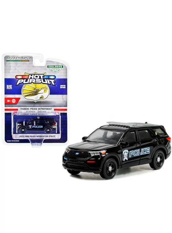 2022 Ford Police Interceptor Utility Black "Fishers Police Department Indiana" "Hobby Exclusive" 1/64 Diecast Model Car by Greenlight