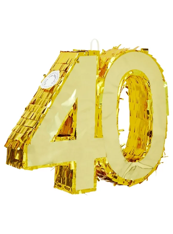 Gold Foil Number 40 Pinata for 40th Birthday Party Decorations, Centerpieces, Anniversary Celebrations (Small, 16.5 x 3 x 13 In)