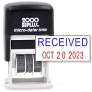 Cosco 2000 PLUS Self-Inking Rubber Date Office Stamp with RECEIVED Phrase BLUE INK & Date RED INK (Micro-Dater 160), 12-Year Band