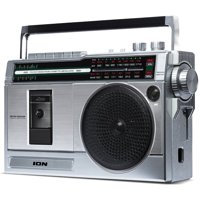 ION Audio Retro Rocker Silver - Portable Retro-Style Compact Boombox Cassette Player with AM/FM Radio