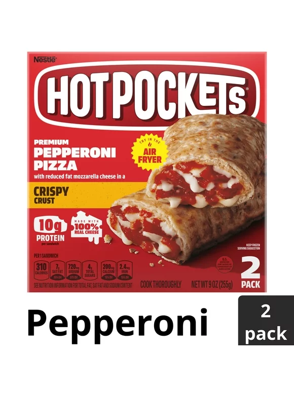 Hot Pockets Frozen Snacks, Pepperoni Pizza Crispy Crust, 2 Regular Sandwiches (Frozen)