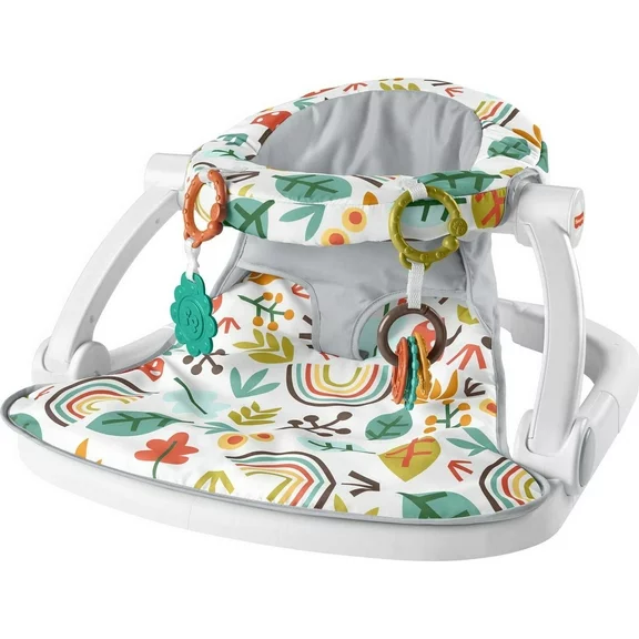 Fisher-Price Sit-Me-Up Floor Seat Portable Infant Chair with 2 Toys, Whimsical Forest