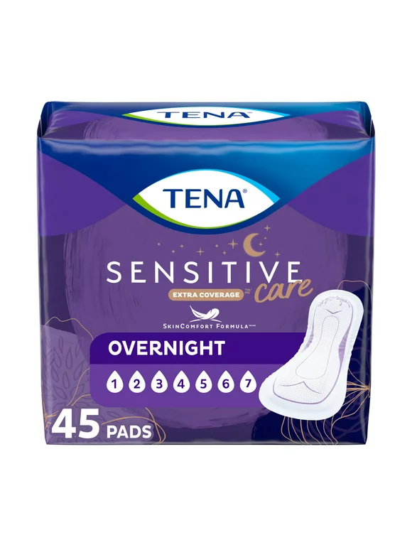 Tena Intimates Extra Coverage Overnight Incontinence Pads, 45 Count