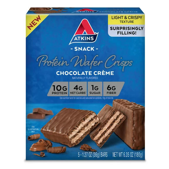 Atkins Chocolate Crème Protein Wafer Crisp Bar, Low Carb Dessert, 1.27 oz, 5 Ct