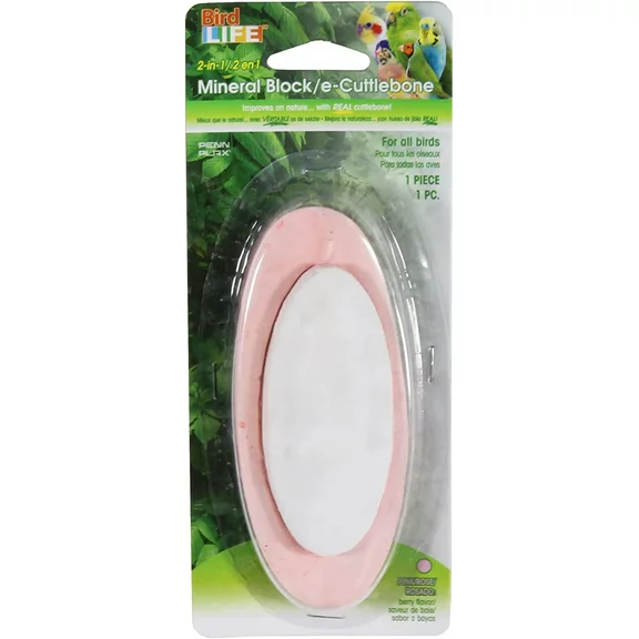 Penn-Plax 2-in-1 E-Cuttlebone & Mineral Block for Birds – Berry Flavor – 1 Pack
