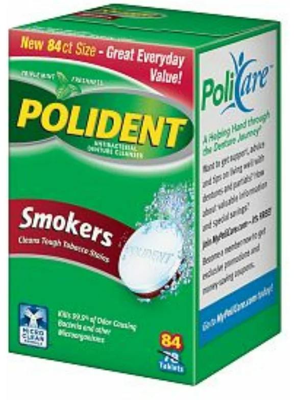 Polident Smokers, Antibacterial Denture Cleanser 84 ea (Pack of 3)