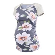 Jchiup Women's Short Sleeve Ruched Maternity Shirts Floral T Shirt Top