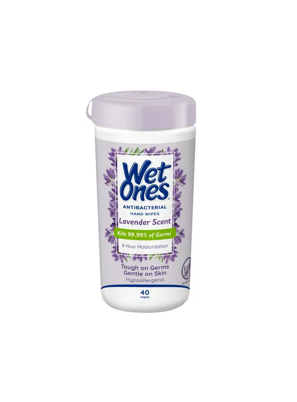 Wet Ones Antibacterial Lavender Scent Hand Wipes Canister, 40 Ct, Kills Germs, 8 Hour Moisturization