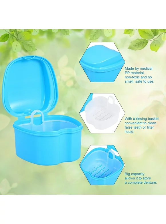 Dcenta Denture Bath Box Case False Storage Box Cleaning Container Retainer Appliance Holder Tray Blue