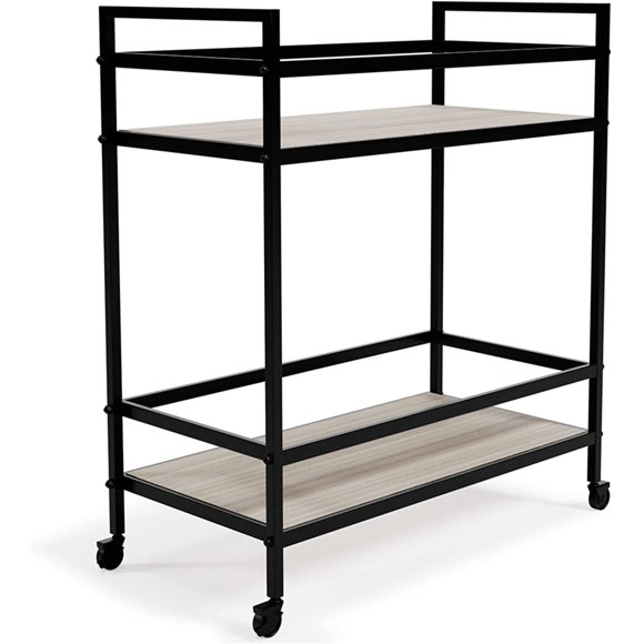 Beautiful and practical furnitureby Ashley Waylowe Contemporary Rolling Bar Cart with 2 Shelves  Black &amp; Tan