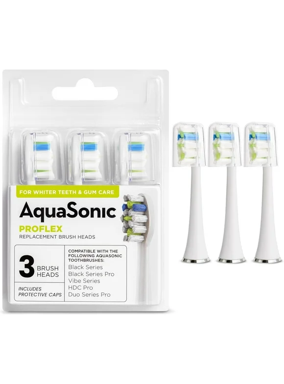 Aquasonic Electric Toothbrush Replacement Brush Heads Set, White 3-Pack
