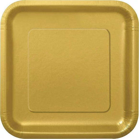 Square Paper Dessert Plates, 7 in, Gold, 16ct