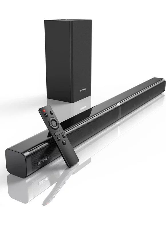 Ultimea Bomaker 2.1 Channel TV Wired Sound Bar with Subwoofer, 100W Sound Bars for TV, LED Display Off, 110dB, 5 EQ Modes, Bass Adjustable Surround Sound, 4K & HD TV, Optical/AUX/USB Connection