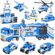 Exercise N Play 2058 Pcs City Police Station Mobile Command Center Building Set W/ Helicopter Police Car Tank, STEM Toy Gift for Boys Girls Age 6-12