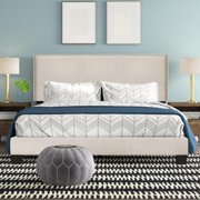 Royale Upholstered Platform Bed with Nail Trim Headboard