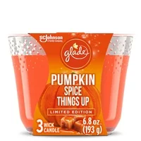 Glade Candle, 3 Wick Scented Candle, Pumpkin Spice Things Up, 6.8 oz