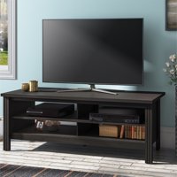 Wampat Farmhouse TV Stand for 65 inch Flat Screen Living Room Wood Storage Shelves Black Entertainment Center, 59 Inch
