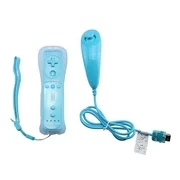 IMAGE Built-in Motion Plus Remote with Nunchuck Controller Silicone Case and Wrist Strap for Wii (Blue)