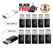 Black Friday!!! Micro USB to USB C Adapter 10 Pack - Charging and Data Sync and Transfer - Plug Keyboard, Mouse, Memory and Devices in Type C Phone and Laptop Ports - Black+WHITE(10 PACK)