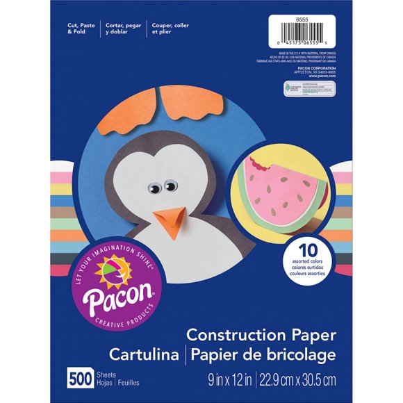 Pacon Art Street Construction Paper, Lightweight, Assorted Colors, 9 x 12, 500 Sheets