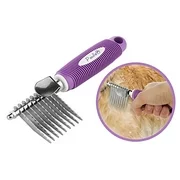 Poodle Pet Dematting Fur Rake Comb Brush Tool - with Long 2.5? Steel Safety Blades for Detangling Matted or Knotted Undercoat