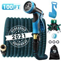 Delxo 2021 Upgrade100FT Expandable Garden Hose Water Hose with 9-Function High-Pressure Spray Nozzle, Heavy Duty Flexible Hose, 3/4" Solid Brass Fittings Leakproof Design