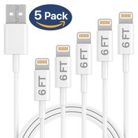 iPhone Charger Lightning Cable, MFI Certified 5 Pack 6FT USB Cable, Compatible with Apple iPhone Xs,Xs Max,XR,X,8,8 Plus,7,7 Plus,6S,6S Plus,iPad Air,Mini/iPod Touch/Case