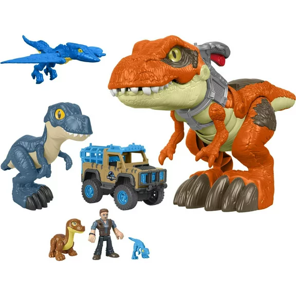 Imaginext Jurassic World T. rex Expedition Dinosaur Toy and Vehicle, 7-Piece Playset