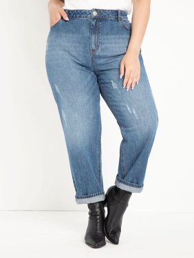 ELOQUII Elements Women's Plus Size Distressed Mom Jeans