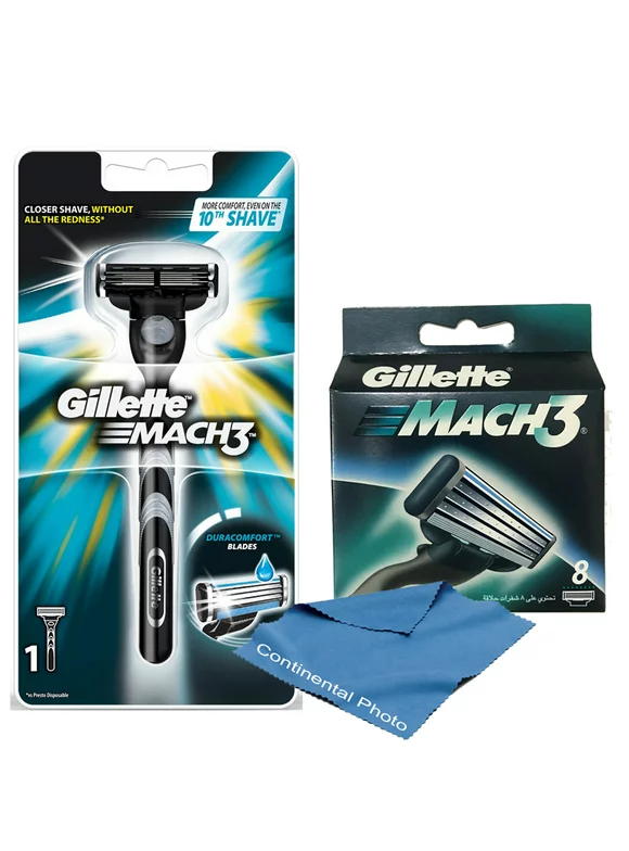 Gillette Mach3 Razor Blade Handle + Gillette Mach3 Refill Cartridges, 8 Count