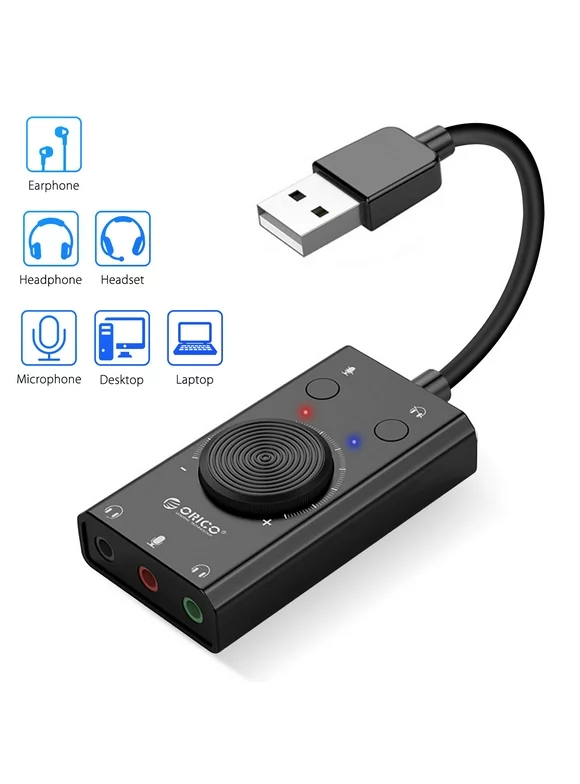 USB Sound Card, Virtual 7.1-Channel USB External Audio Stereo Sound Adapter Converter with Volume Control, 3.5mm Audio Mic Jack Fits for PC Laptop Desktop Windows, Mac, Plug & Play, No Drivers Needed