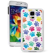 Samsung Galaxy (S5 Active) Hard Back Case Cover Colorful Paw Prints Design (White)