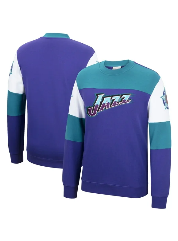 Utah Jazz Mitchell & Ness Perfect Season Fleece Pullover Sweatshirt - Purple