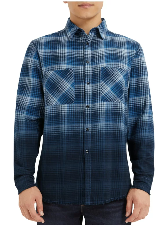 Epic Studios Men's & Big Men's Distressed Dip Dye Plaid Flannel Shirt, Sizes S-6XL, Flannel Mens Shirts