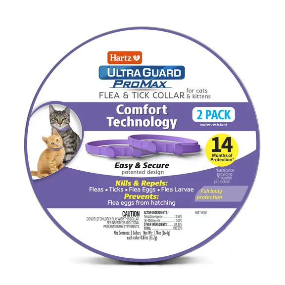 Hartz UltraGuard ProMax Flea & Tick Collar for Cats & Kittens with Comfort Technology, 2 Pack