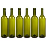 6-Pack Wine Glass Bottles - Empty, Recyclable Bordeaux Bottles for Home Brewing Alcohol, Wine Supplies, Green