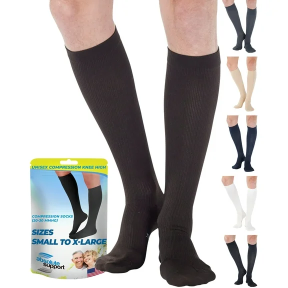 Made in USA - Compression Knee High for Men Circulation 20-30mmHg - Brown, Large