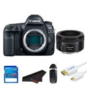 Canon EOS 5D Mark IV Full Frame Digital SLR Camera + Canon 50mm STM Lens + SD card + Pixi Starter Bundle Kit