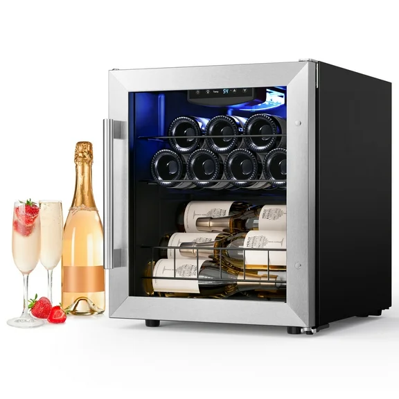 Yeego Wine Refrigerator Cooler, Mini Wine Fridge with Glass Door, 12 Bottle