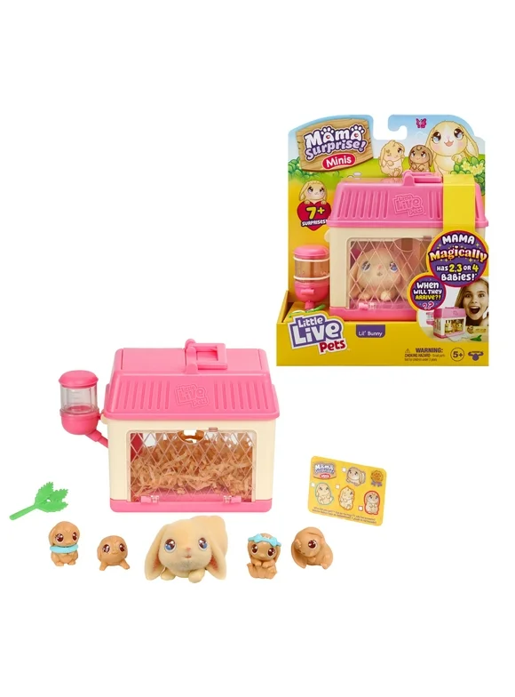 Little Live Pets - Mama Surprise Minis. Feed and Nurture a Lil' Bunny Inside their Hutch, Ages 5+