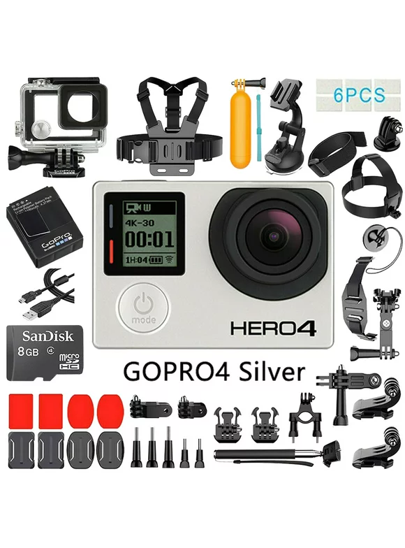 Restored GoPro Hero 4 Silver Edition 12MP Waterproof Sports & Action Camera Camcorder Bundle with 35-in-1 Accessories Kit (Refurbished)