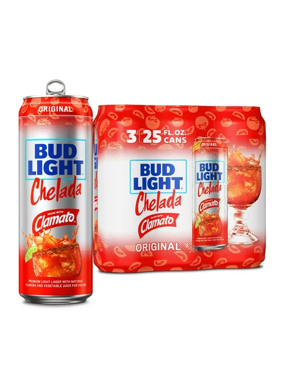 Bud Light Chelada Original Made with Clamato Beer, 3 Pack 25 fl. oz. Cans, 4.2% ABV