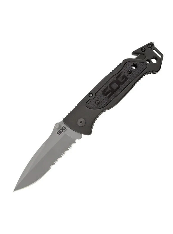 SOG Knives Black Anodized Aluminum Escape Lockback Bead-Blasted Stainless Pocket Knife FF24-CP