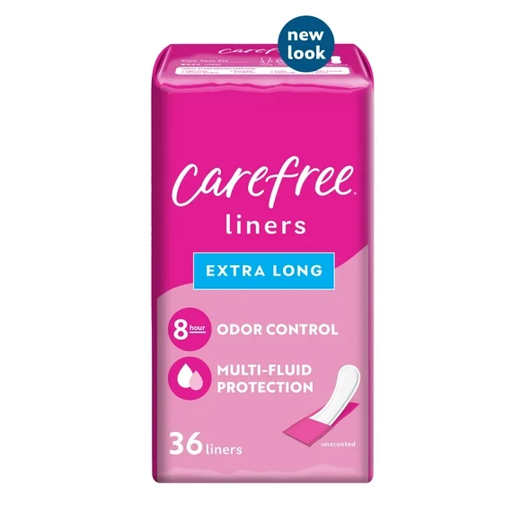 Carefree Regular Panty Liners, Extra Long, Unscented, 8 Hour Odor Control, 36 Ct