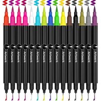 15 Pack Dual Tip Brush Marker Pens ArtWerk Colored Brush Pen [Non-Toxic & Odorless] 0.4 Fineliner Fine Point Markers Set