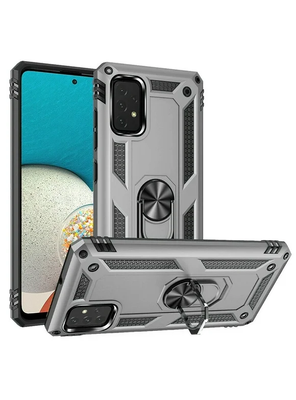 Kaleidio Case For Samsung Galaxy A53 5G [Hybrid Protector] Rubberized Shockproof [Ring Stand] 2-Piece Armor Cover [Silver/Black]