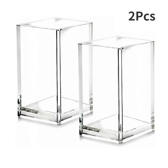 Cecolic 2pcs Acrylic Pen Holder Pencil Cup Desk Accessories Holder,Makeup Brush Storage Organizer for Office School Home Supplies